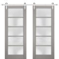 Sturdy Double Barn Door with Frosted Glass | Quadro 4002 Ginger Ash | 13FT Rail Hangers Heavy Set | Solid Panel Interior Doors-60" x 84" (2* 30x84) Ginger Ash
