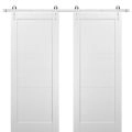Sliding Double Barn Doors with Hardware | Quadro 4115 White Silk | 13FT Rail Sturdy Set | Kitchen Wooden Solid Panel Interior Bedroom Bathroom Door White