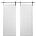 Sliding Double Barn Doors with Hardware | Quadro 4115 White Silk | 13FT Rail Sturdy Set | Kitchen Wooden Solid Panel Interior Bedroom Bathroom Door White