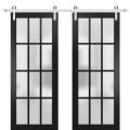 Sturdy Double Barn Door with Clear Frosted 12 lites with Frosted Glass | Felicia 3312 Matte White | 13FT Rail Hangers Heavy Set | Solid Panel Interior Doors Black Matte