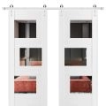 Modern Double Barn Door / Sete 6999 White Silk with Mirror / 13FT Rail Track Set / Solid Panel Interior Doors-36" x 96" White