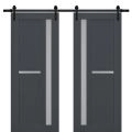 Sturdy Double Barn Door | Veregio 7288 Matte Grey with Frosted Glass | 13FT Rail Hangers Heavy Set | Solid Panel Interior Doors Antracite