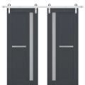 Sturdy Double Barn Door | Veregio 7588 Cognac Oak with Black Glass | Silver 13FT Rail Hangers Heavy Set | Solid Panel Interior Doors Antracite