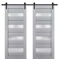 Sturdy Double Barn Door | Veregio 7455 Antracite with Frosted Glass | 13FT Rail Hangers Heavy Set | Solid Panel Interior Doors Matte Grey