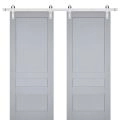 Sturdy Double Barn Door | Veregio 7411 Oliva | Silver 13FT Rail Hangers Heavy Set | Solid Panel Interior Doors Matte Grey