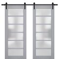 Sturdy Double Barn Door | Veregio 7602 Antracite with Frosted Glass | 13FT Rail Hangers Heavy Set | Solid Panel Interior Doors Matte Grey