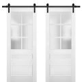 Sturdy Double Barn Door | Veregio 7339 Antracite with Frosted Glass | 13FT Rail Hangers Heavy Set | Solid Panel Interior Doors White