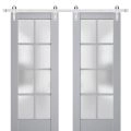 Sturdy Double Barn Door with Frosted Glass | Veregio 7412 Matte Grey | 13FT Rail Hangers Heavy Set | Solid Panel Interior Doors-84" x 80" (2* 42x80) Matte Grey