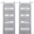 Sturdy Double Barn Door | Veregio 7455 Antracite with Frosted Glass | Silver 13FT Rail Hangers Heavy Set | Solid Panel Interior Doors Matte Grey