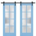 Sturdy Double Barn Door | Veregio 7412 Matte Grey with Frosted Glass | 13FT Rail Hangers Heavy Set | Solid Panel Interior Doors Aquamarine
