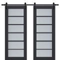Sturdy Double Barn Door | Veregio 7602 Antracite with Frosted Glass | 13FT Rail Hangers Heavy Set | Solid Panel Interior Doors Antracite