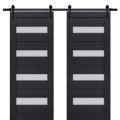 Sturdy Double Barn Door | Veregio 7455 Antracite with Frosted Glass | 13FT Rail Hangers Heavy Set | Solid Panel Interior Doors Antracite