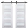 Sturdy Double Barn Door | Veregio 7455 Antracite with Frosted Glass | Silver 13FT Rail Hangers Heavy Set | Solid Panel Interior Doors White