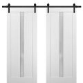 Sliding Double Barn Doors with Hardware | Quadro 4112 White Silk with Frosted Glass | 13FT Rail Sturdy Set | Kitchen Lite Wooden Solid Panel Interior Bedroom Bathroom Door White