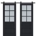 Sturdy Double Barn Door | Veregio 7339 Antracite with Frosted Glass | 13FT Rail Hangers Heavy Set | Solid Panel Interior Doors Antracite