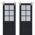 Sturdy Double Barn Door | Veregio 7339 White Silk with Frosted Glass | Silver 13FT Rail Hangers Heavy Set | Solid Panel Interior Doors Antracite