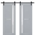 Sturdy Double Barn Door | Veregio 7288 Matte Grey with Frosted Glass | 13FT Rail Hangers Heavy Set | Solid Panel Interior Doors Matte Grey