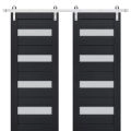 Sturdy Double Barn Door | Veregio 7455 Antracite with Frosted Glass | Silver 13FT Rail Hangers Heavy Set | Solid Panel Interior Doors Antracite