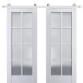 Sturdy Double Barn Door with Frosted Glass | Veregio 7412 Matte Grey | 13FT Rail Hangers Heavy Set | Solid Panel Interior Doors-84" x 80" (2* 42x80) White