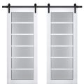 Sturdy Double Barn Door | Veregio 7602 Antracite with Frosted Glass | 13FT Rail Hangers Heavy Set | Solid Panel Interior Doors White