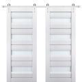 Sturdy Double Barn Door | Veregio 7455 Antracite with Frosted Glass | 13FT Rail Hangers Heavy Set | Solid Panel Interior Doors White