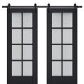 Sturdy Double Barn Door | Veregio 7412 Matte Grey with Frosted Glass | 13FT Rail Hangers Heavy Set | Solid Panel Interior Doors Antracite