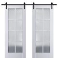 Sturdy Double Barn Door | Veregio 7412 Matte Grey with Frosted Glass | 13FT Rail Hangers Heavy Set | Solid Panel Interior Doors White