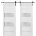 Sturdy Double Barn Door with 2 lites | Lucia 4010 White Silk with Frosted Glass | 13FT Rail Hangers Heavy Set | Solid Panel Interior Doors White