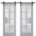 Sturdy Double Barn Door | Veregio 7412 Matte Grey with Frosted Glass | 13FT Rail Hangers Heavy Set | Solid Panel Interior Doors Matte Grey