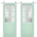 Sturdy Double Barn Door | Veregio 7339 White Silk with Frosted Glass | Silver 13FT Rail Hangers Heavy Set | Solid Panel Interior Doors Oliva