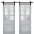 Sturdy Double Barn Door | Veregio 7339 Antracite with Frosted Glass | 13FT Rail Hangers Heavy Set | Solid Panel Interior Doors Matte Grey