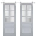 Sturdy Double Barn Door | Veregio 7339 White Silk with Frosted Glass | Silver 13FT Rail Hangers Heavy Set | Solid Panel Interior Doors Matte Grey