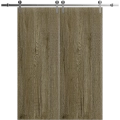 Modern Double Barn Door 36 x 80 inches | BASIC 3001 Caramel Oak | 13FT Silver Rail Track Set | Solid Panel Interior Doors Antique Oak