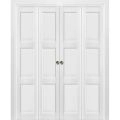 Sliding Closet Double Bi-fold Doors | Lucia 2661 White Silk | Sturdy Tracks Moldings Trims Hardware Set | Wood Solid Bedroom Wardrobe Doors  White