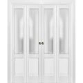 Sliding Closet Double Bi-fold Doors | Lucia 22 Matte Black with Frosted Glass | Sturdy Tracks Moldings Trims Hardware Set | Wood Solid Bedroom Wardrobe Doors  White