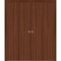 Sliding Closet Double Bi-fold Doors 72 x 80 inches | BASIC 3001 Walnut Franko | Sturdy Tracks Moldings Trims Hardware Set | Wood Solid Bedroom Wardrobe Doors Walnut Franko