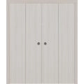 Sliding Closet Double Bi-fold Doors 72 x 80 inches | BASIC 3001 Walnut Franko | Sturdy Tracks Moldings Trims Hardware Set | Wood Solid Bedroom Wardrobe Doors Ash Franko