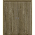 Sliding Closet Double Bi-fold Doors 72 x 80 inches | BASIC 3001 Walnut Franko | Sturdy Tracks Moldings Trims Hardware Set | Wood Solid Bedroom Wardrobe Doors Antique Oak