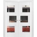 Solid French Double Doors Opaque Glass / Sete 6999 White Silk with Mirror / Wood Solid Panel Frame / Closet Bedroom Modern Doors -48" x 96" (2* 24x96) White