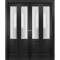 Sliding Closet Double Bi-fold Doors | Lucia 22 Matte Black with Frosted Glass | Sturdy Tracks Moldings Trims Hardware Set | Wood Solid Bedroom Wardrobe Doors  Black Matte