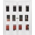 Sliding Closet Double Bi-fold Doors | Sete 6999 White Silk with Mirror | Sturdy Tracks Moldings Trims Hardware Set | Wood Solid Bedroom Wardrobe Doors  White