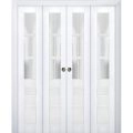 Sliding Closet Double Bi-fold Doors | Veregio 7339 Antracite with Frosted Glass | Sturdy Tracks Moldings Trims Hardware Set | Wood Solid Bedroom Wardrobe Doors  White