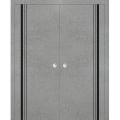 Modern Double Pocket Doors | Planum 0011 Natural Veneer and Aluminum Strips | Kit Trims Rail Hardware | Solid Wood Interior Bedroom Sliding Closet Sturdy Door Concrete