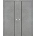 Modern Double Pocket Doors | Planum 0016 Concrete and Aluminum Strips | Kit Trims Rail Hardware | Solid Wood Interior Bedroom Sliding Closet Sturdy Door Concrete