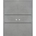 Modern Double Pocket Doors | Planum 0014 Matte Grey and Aluminum Strips | Kit Trims Rail Hardware | Solid Wood Interior Bedroom Sliding Closet Sturdy Door-48" x 84" (2* 24x84) Concrete