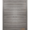 Modern Double Pocket Doors | Planum 0010 Vertical Natural Veneer | Kit Trims Rail Hardware | Solid Wood Interior Bedroom Sliding Closet Sturdy Door Ginger Ash