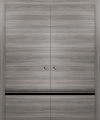 Sliding Double Pocket Door with Frames | Planum 0012 Ginger Ash and Aluminum Strips | Kit Trims Rail Hardware | Solid Wood Interior Bedroom Bathroom Closet Sturdy Doors -56" x 96" (2* 28x96) Ginger Ash