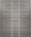 Sliding Double Pocket Door with Frames | Planum 0310 Black Matte and Aluminum Strips | Kit Trims Rail Hardware | Solid Wood Interior Bedroom Bathroom Closet Sturdy Doors -36" x 96" (2* 18x96) Ginger Ash