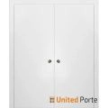 Modern Double Pocket Doors | Planum 0010 Vertical Natural Veneer | Kit Trims Rail Hardware | Solid Wood Interior Bedroom Sliding Closet Sturdy Door White