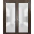 Sliding French Double Pocket Doors | Planum 2102 White Silk with Frosted Glass | Kit Trims Rail Hardware | Solid Wood Interior Bedroom Sturdy Doors Chocolate Ash